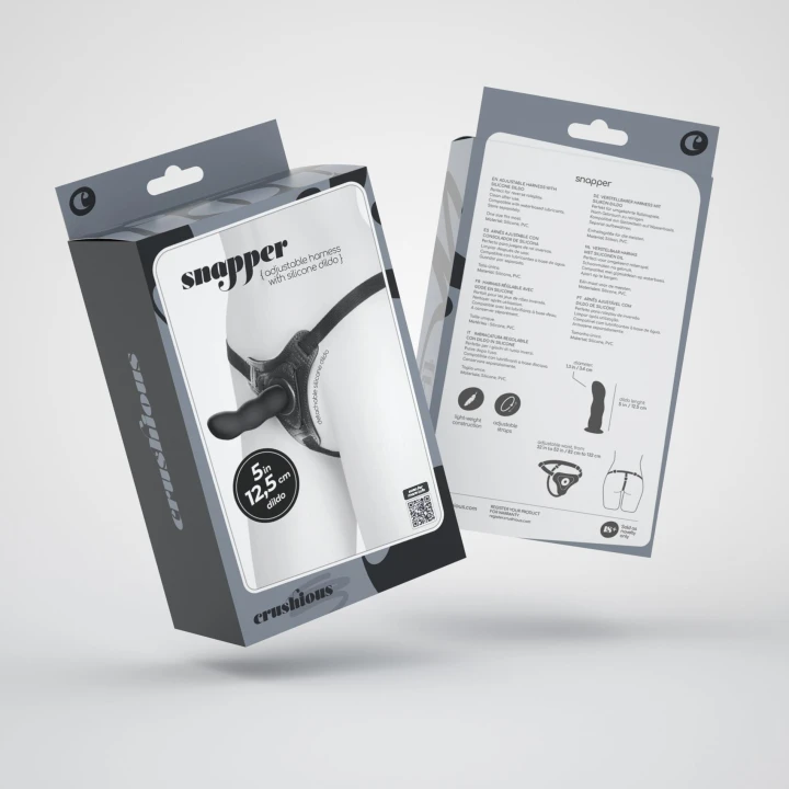 Strap-on do pegging z falowanym dildo, CRUSHIOUS, czarny, silikonowy, 12,5 cm