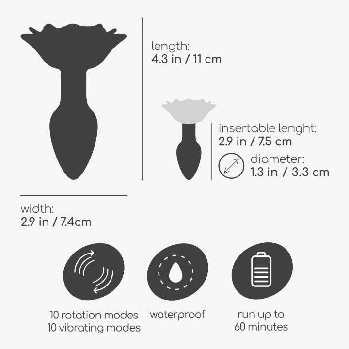 Elektryczna zatyczka analna z pilotem, rotująca, silikonowa, 10 trybów wibracji, 11cm
