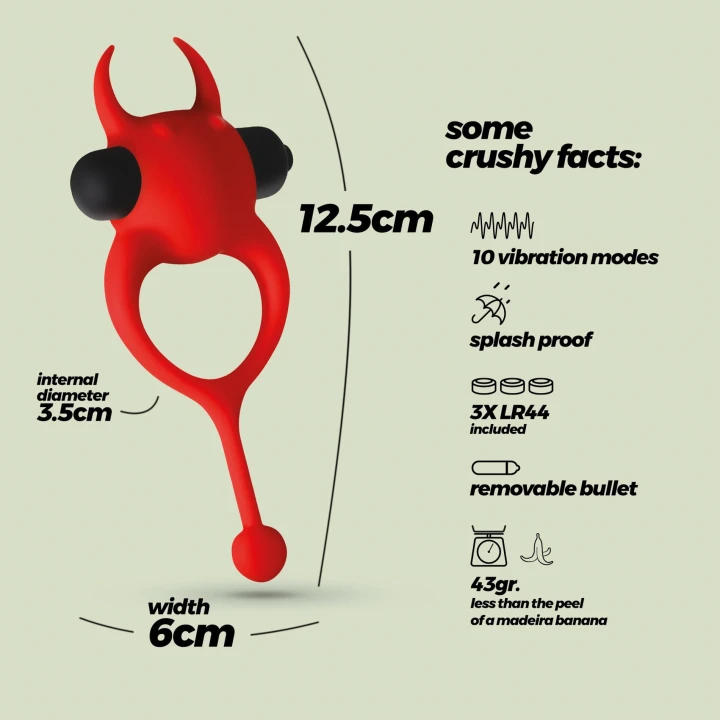 Wibracyjny pierścień erekcyjny CRUSHIOUS DAEMON, czerwony, 10 trybów wibracji