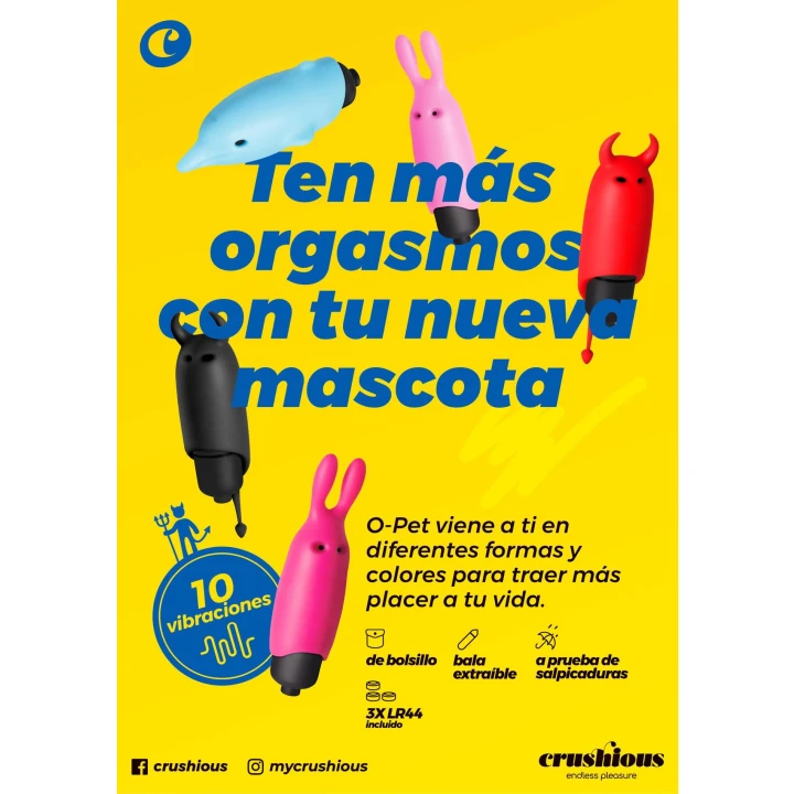 Wibrator z króliczkiem CRUSHIOUS O-PET, 10 trybów wibracji, różowy, kompaktowy