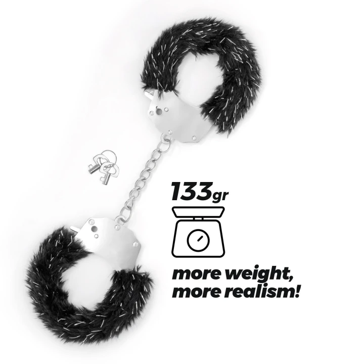 Metalowe kajdanki z pluszowym wykończeniem CRUSHIOUS w stylu glamour, czarne