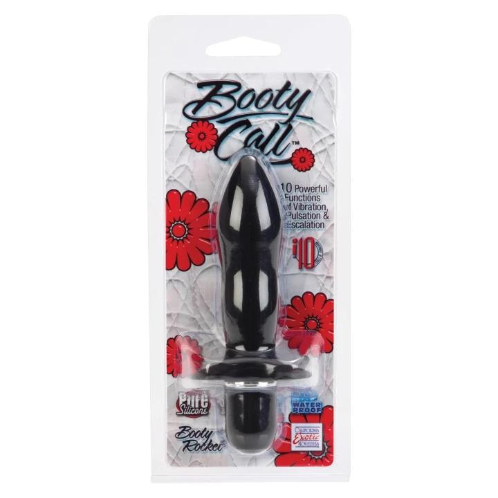 Wibrujący korek analny silikonowy Booty Call Rocket Black 12 cm, wodoodporny