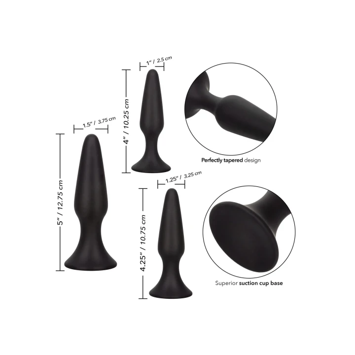 Zestaw treningowy silikonowych korków analnych COLT w kolorze czarnym, 3 rozmiary