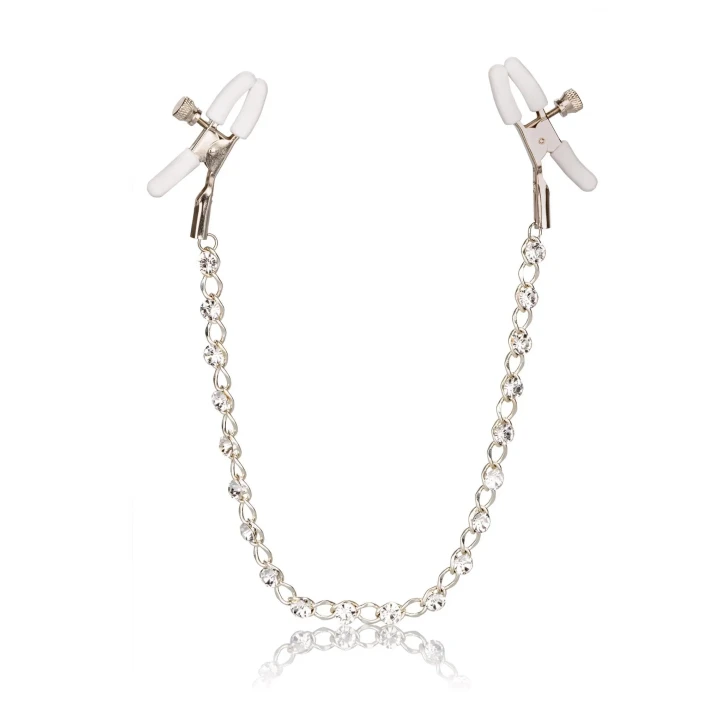 Klipsy na sutki z łańcuchem kriształowym, srebrne, długość 42 cm, żelazo i silikon