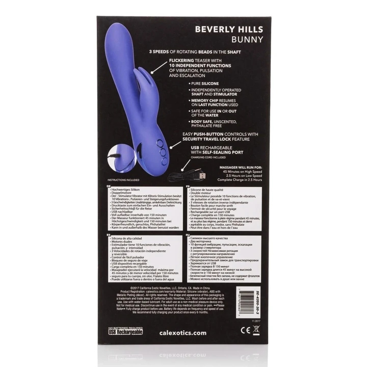Wibrator klasy premium z regulacją obrotów i wodoodporną konstrukcją - Beverly Hills Bunny Purple