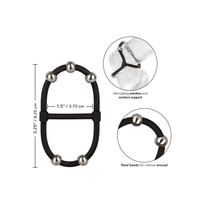 Podwójny pierścień wzmocniający z koralikami, silikon Czarny 3.75 cm x 8.25 cm