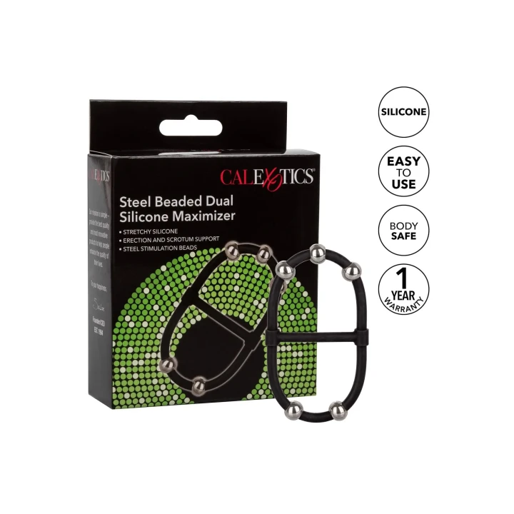 Podwójny pierścień wzmocniający z koralikami, silikon Czarny 3.75 cm x 8.25 cm