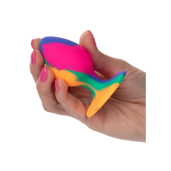 Analny plug średni, wielokolorowy, silikonowy z przyssawką, 3.25 cm szerokości, 7.5 cm długości