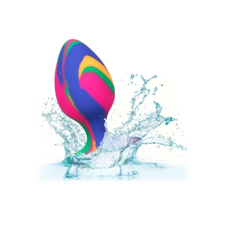 Analny plug średni, wielokolorowy, silikonowy z przyssawką, 3.25 cm szerokości, 7.5 cm długości