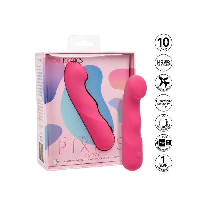 Masażer erogenny Pixies Curvy Pink, silikonowy, wodoodporny, 10.75 cm, 10 prędkości
