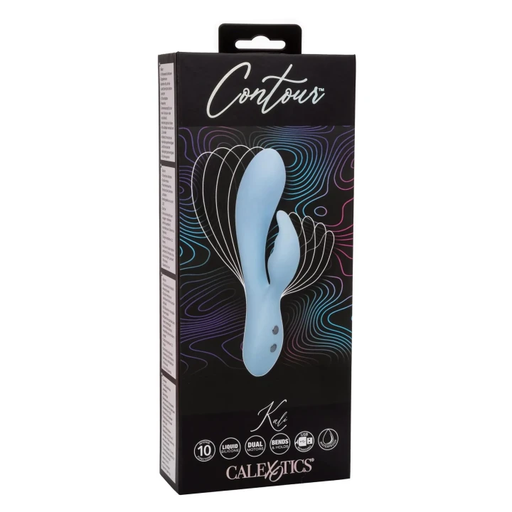 Podwójny masażer G-spot Contour Kali Blue z 10 funkcjami wibracji, wodoodporny silikon