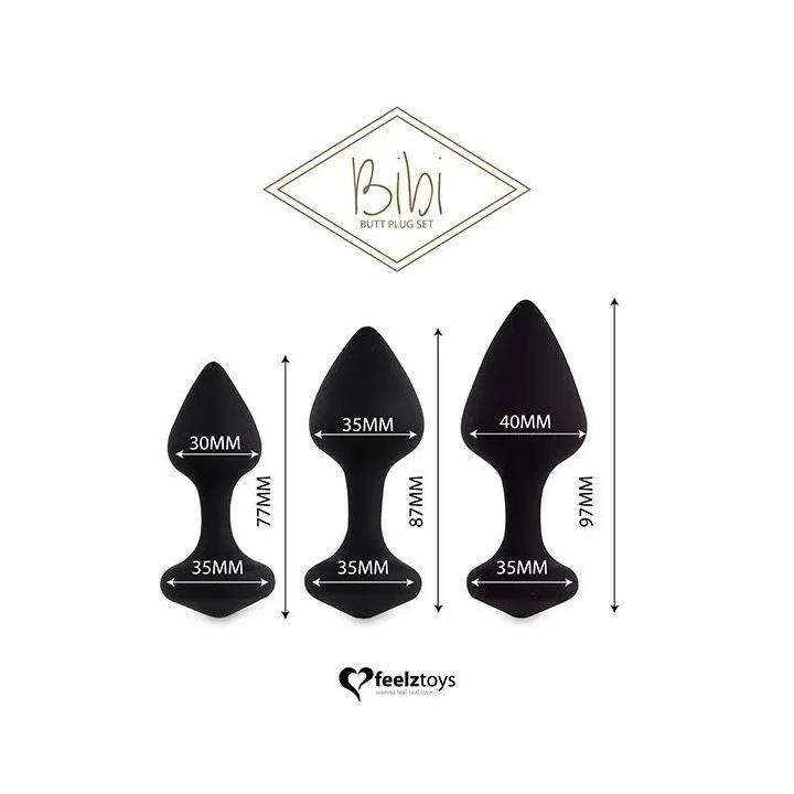 Zestaw korków analnych FeelzToys Bibi - 3 różne rozmiary, kolor czarny