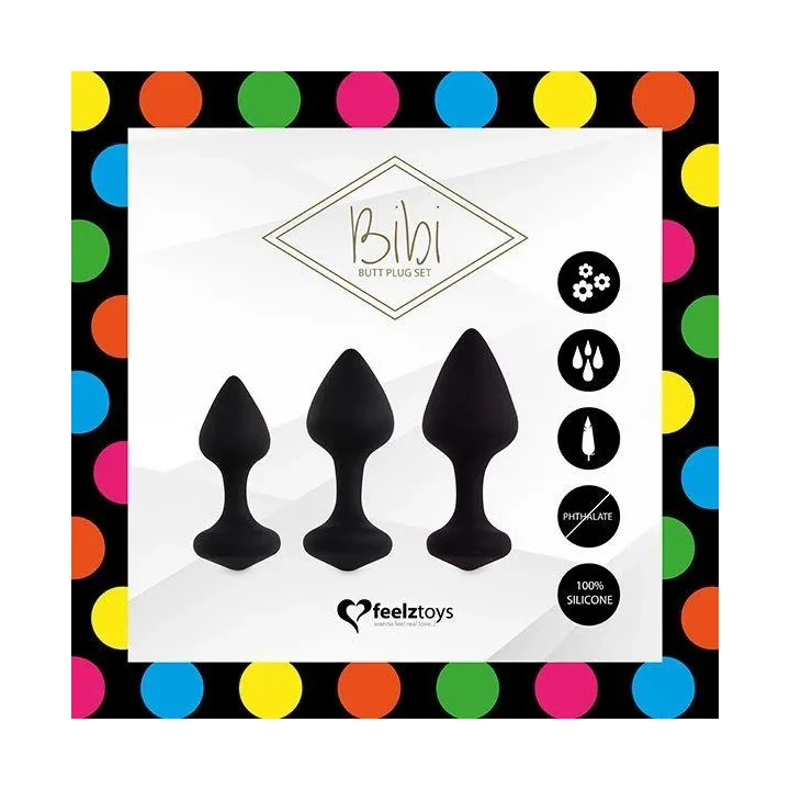 Zestaw korków analnych FeelzToys Bibi - 3 różne rozmiary, kolor czarny