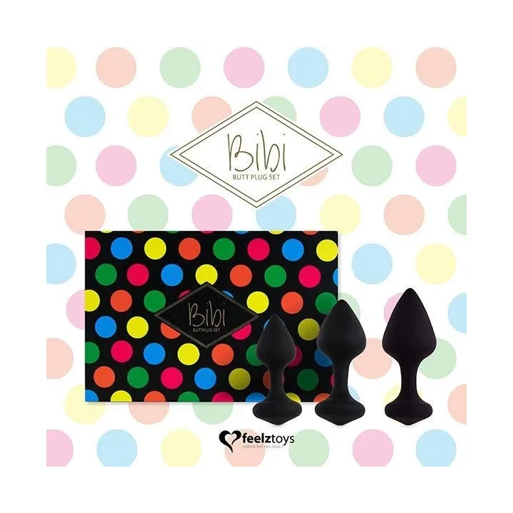 Zestaw korków analnych FeelzToys Bibi - 3 różne rozmiary, kolor czarny