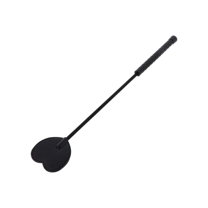 Whip do zabawy – Crop Whip Heart w czarnym kolorze, skóra PU, 45 cm