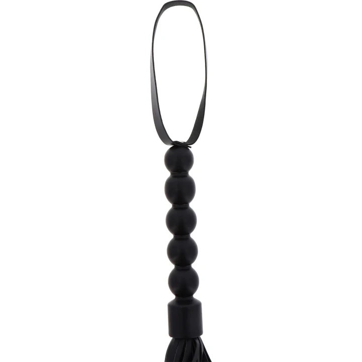 Flogger BDSM z koralikami, czarny, skórzany, długość 57 cm, od EXTREME by HIDDEN DESIRE