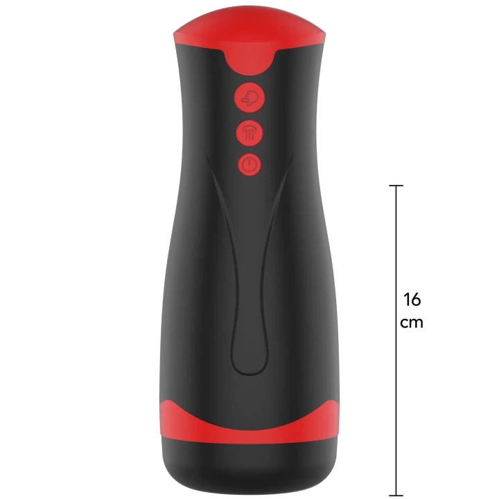 Masturbator z wibracjami i funkcją ściskania, czarny, 26 cm, wodoodporny IPX5