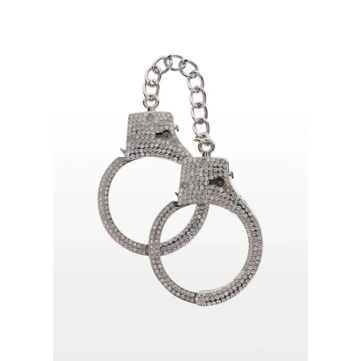 Regulowane kajdanki BDSM z kryształkami, srebrne platerowane, stylowy zestaw z kluczykami