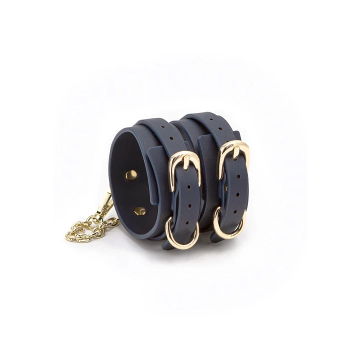 Mankiety do bondage na kostki Bondage Couture, niebieskie, długość 34,7 cm, skóra ekologiczna