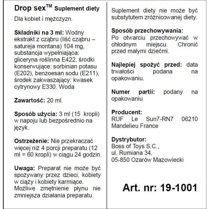 Naturalny suplement na libido - DROP SEX 20 ML do poprawy życia intymnego