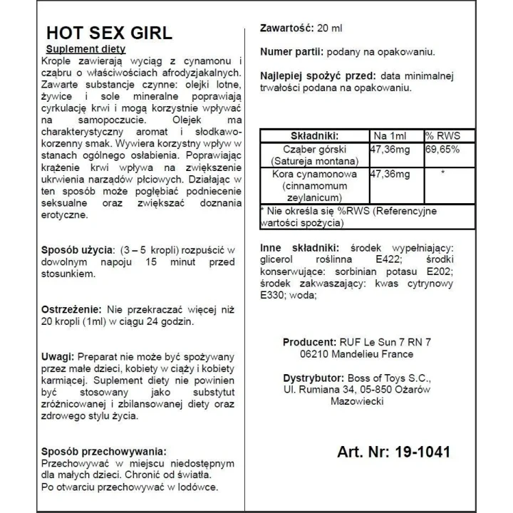 Krople afrodyzjakalne dla kobiet – Hot Sex Girl 20ML, stymulujące podniecenie seksualne