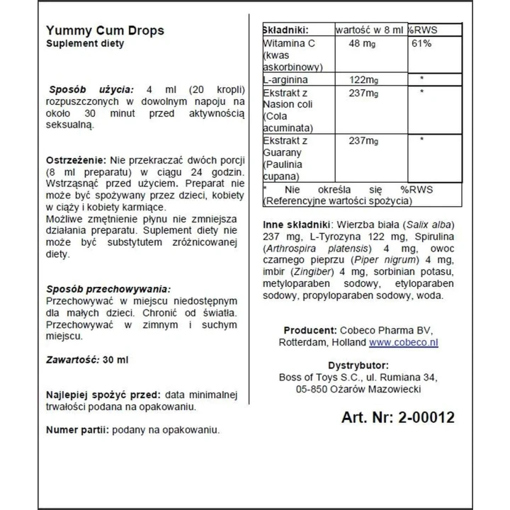 Preparat poprawiający smak nasienia – Yummy Cum Drops 30ml z naturalnych składników