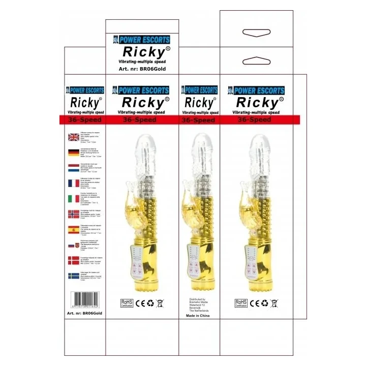 Stymulator łechtaczkowy Ricky Gold z 36 prędkościami i ergonomiczną budową 23,5 cm