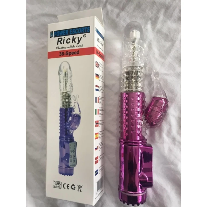 Masażer łechtaczki Ricky Purple z 36 trybami wibracji, 23,5 cm, silikonowy