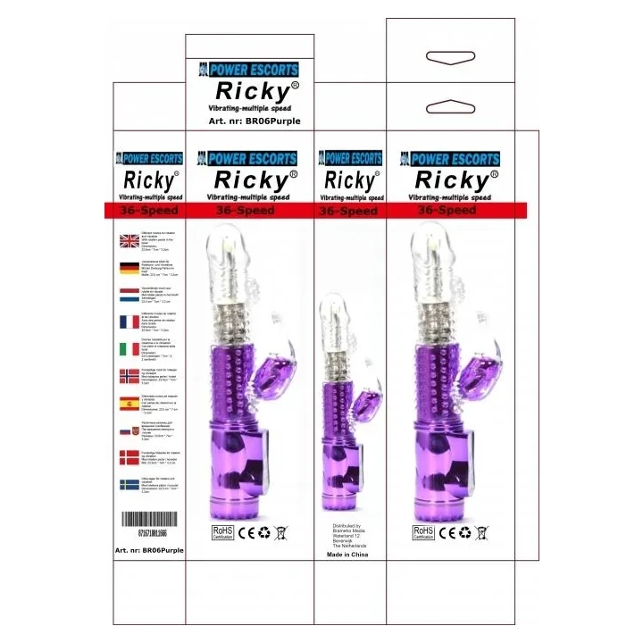 Masażer łechtaczki Ricky Purple z 36 trybami wibracji, 23,5 cm, silikonowy