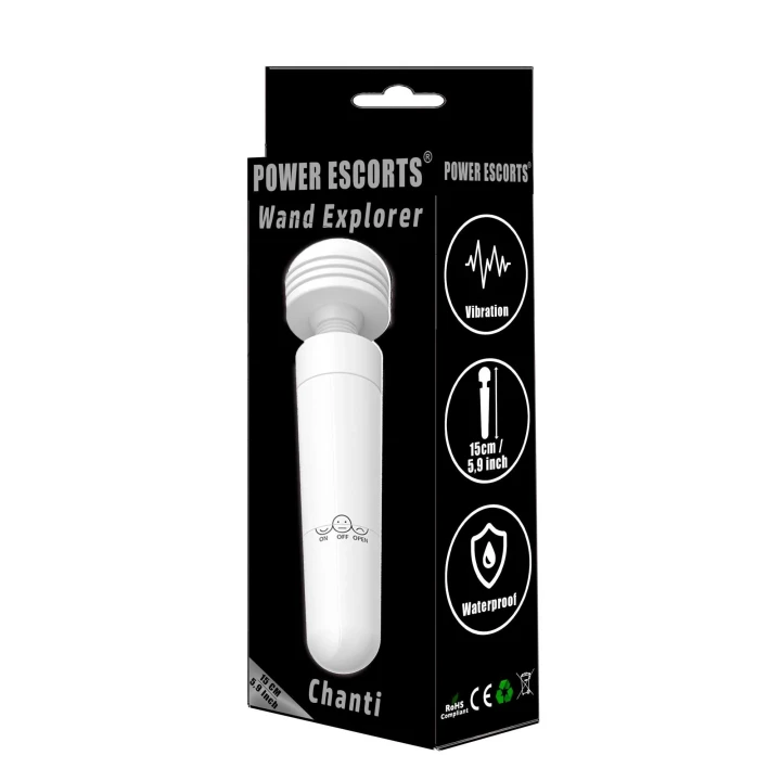 Masażer różdżkowy Wand Explorer-Chanti 15 cm, wodoodporny, biały, ergonomiczny