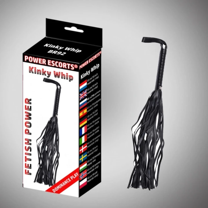 Elegancki czarny bicz fetyszowy Kinky Whipp o długości 42 cm
