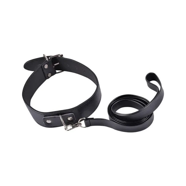 Kołnierz fetishowy z regulacją i smyczą, czarny, elegancki dodatek do zabaw intymnych