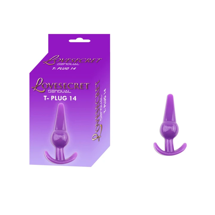 Korek analny Lovesecret Sensual T-Plug 14, fioletowy, 12,6 cm, TPE dla początkujących