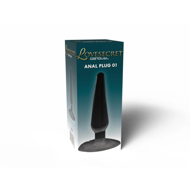 Korek analny Lovesecret z przyssawką, długość 11 cm, czarny, materiał TPE