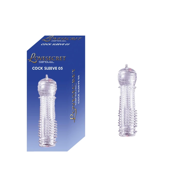 Rękaw na penisa Lovesecret 05, żebrowany, przezroczysty, 12,5 cm, TPE, zwiększający przyjemność