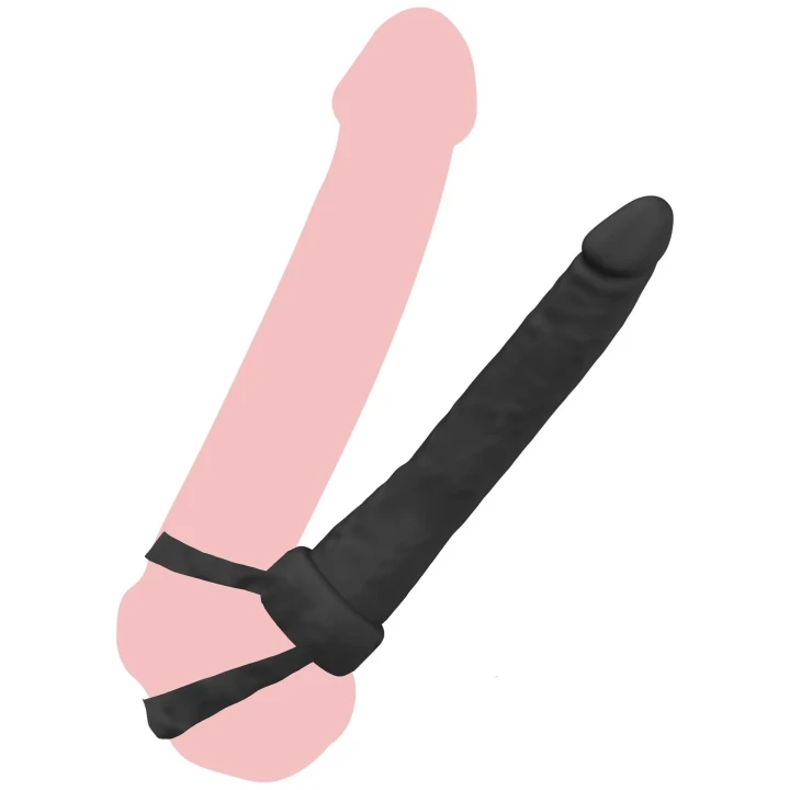 Podwójny penetrator analny z silikonowymi pętlami, czarny 15,5 cm