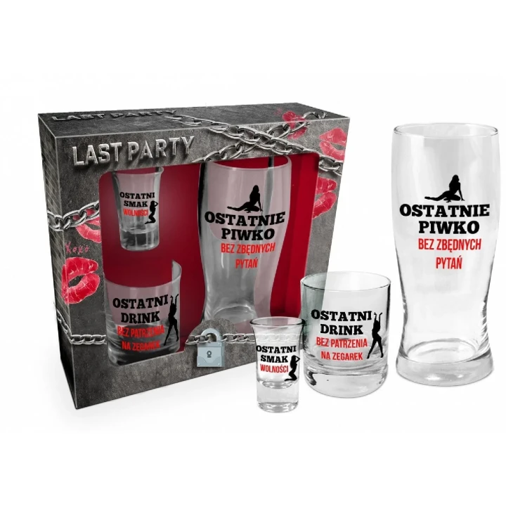 Zestaw szklanek do piwa, whisky i kieliszków do wódki 3szt (czerwono-czarny)