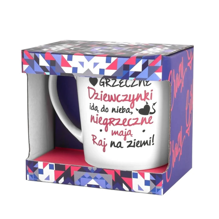 Kubek porcelanowy CRAZY GIRL 480ml z matową powierzchnią i inspirującym napisem