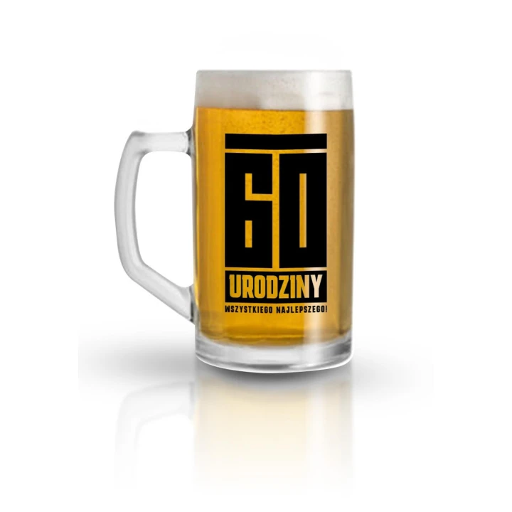 Kufel do piwa 500 ml z nadrukiem "60 Urodziny" - elegancki prezent na jubileusz