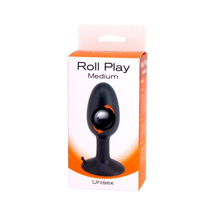 Korek analny silikonowy Roll Play Medium Black, 3,3 cm, 10 cm, wodoodporny, z przyssawką