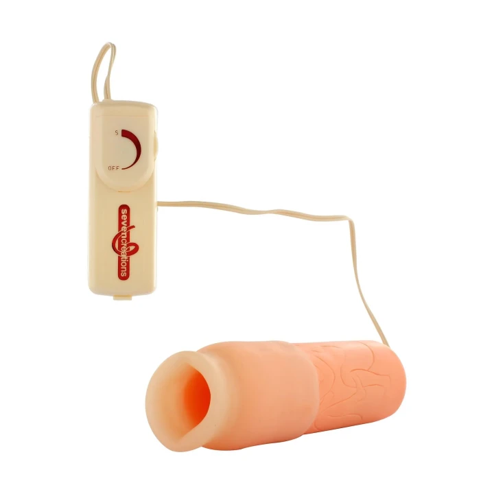 Masturbator Oro-Simulator z wibracjami, skóra jasna, 16 cm długości, bezftalanowy PVC