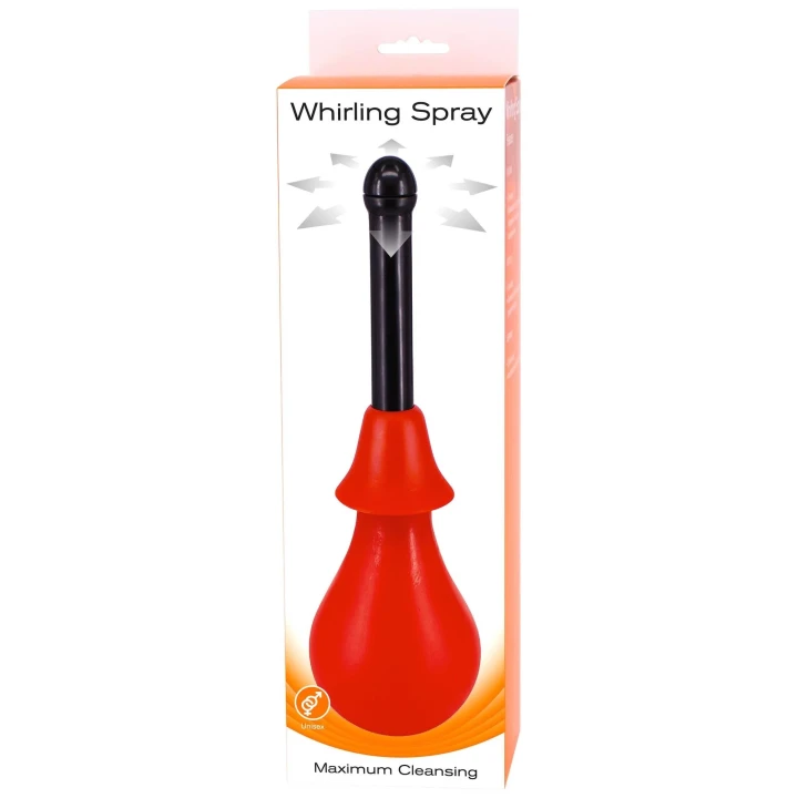 Gruszka do czyszczenia analnego Whirling Spray Red, 25.2 cm, wodoodporna, PVC wolny od ftalanów