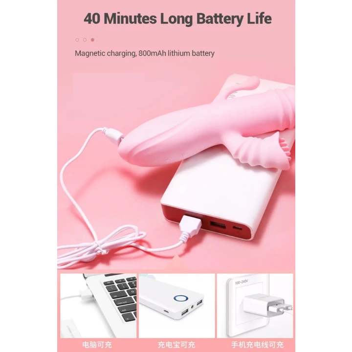 Wibrator do stymulacji punktu G z analnym, USB, różowy, wodoodporny, silikonowy