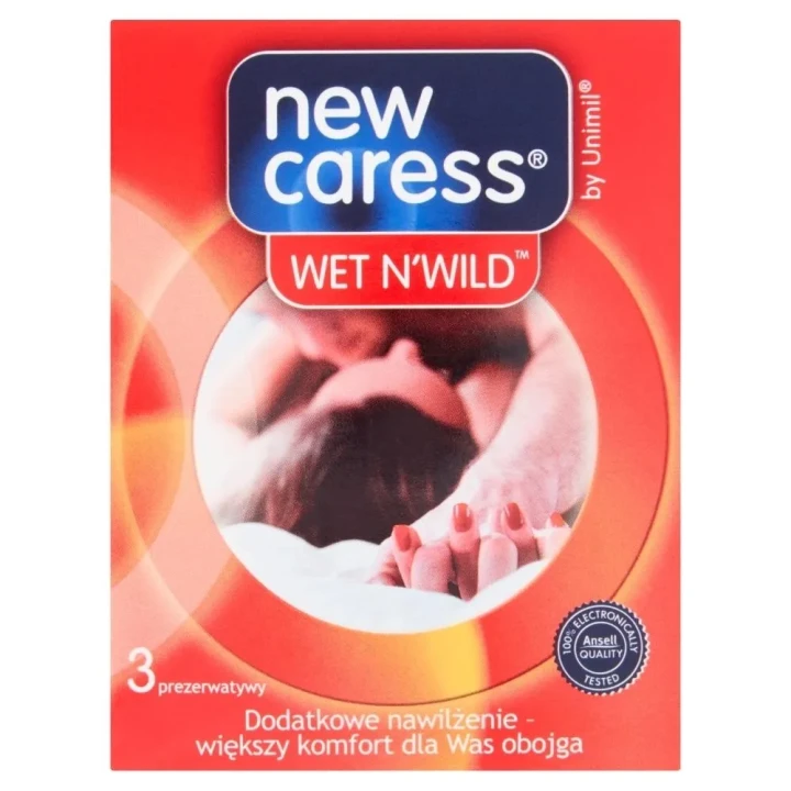 Nawilżane prezerwatywy NEW CARESS BOX 3 WET N' WILD - komfortowe i bezpieczne doznania