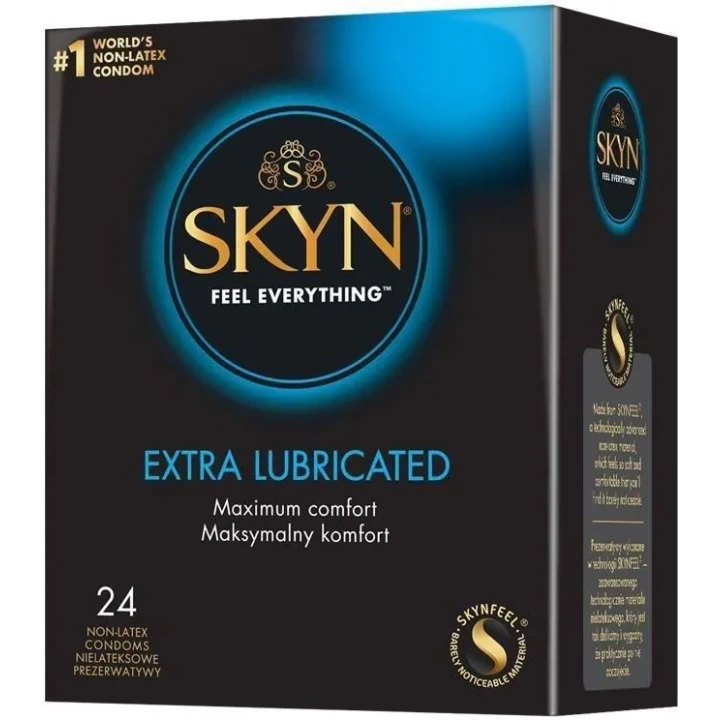 Prezerwatywy poliizoprenowe SKYN EXTRA LUBE 24 z lubrykantem, ultra cienkie, 24 sztuki