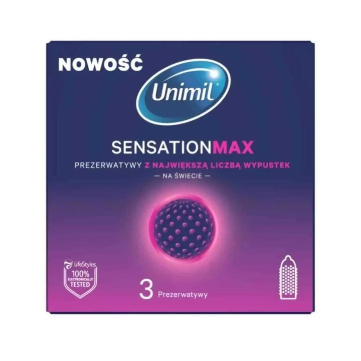 Prezerwatywy Unimil Sensation Max BX3 PL - teksturowane z wypukłymi kropkami, 3 szt.