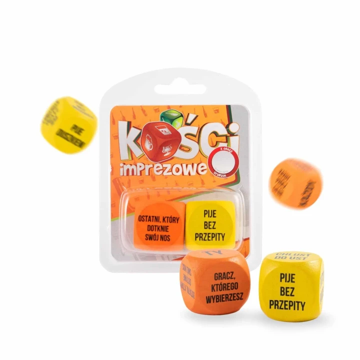 Kości do gier imprezowych - zestaw urodzinowy, drewniane, różnokolorowe, 2 szt.
