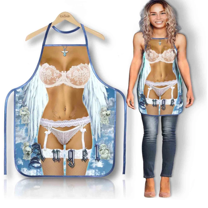 Fartuszek kuchenny 106AN Angel z koronkowym designem i regulowanym paskiem