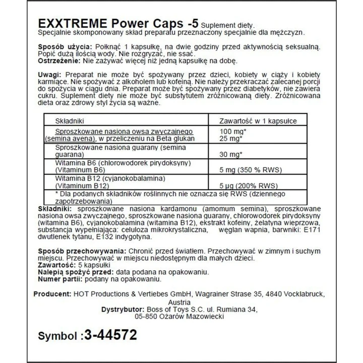 Suplement diety eXXtreme Power Caps na libido - 5 kapsułek wsparcia intymnego