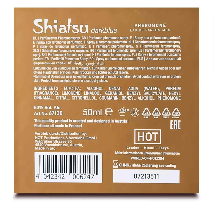 Feromony dla mężczyzn SHIATSU, perfumy atrakcyjne 50 ml, ciemnoniebieskie